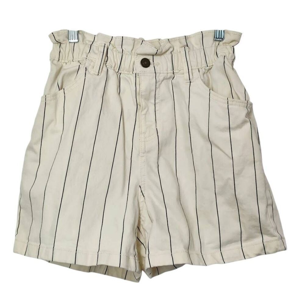 Time & Tru shorts paper bag pinstripe elastic waist cream black denim size 4